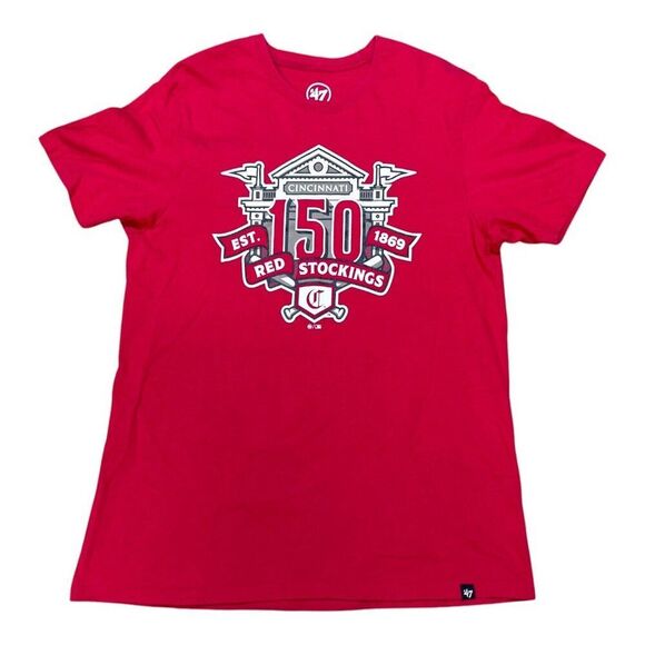 Cincinnati Reds 150th Anniversary Red Stockings Mens T-Shirt M 100% Cotton 47 - Picture 1 of 5